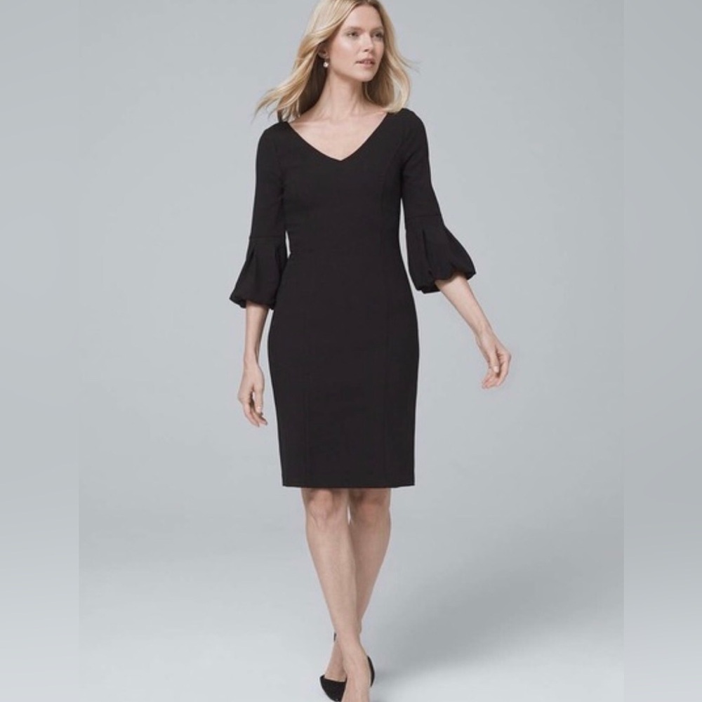 NWT! White House Black Market Black Body Perfecting Lantern Sleeve Sheath Dress